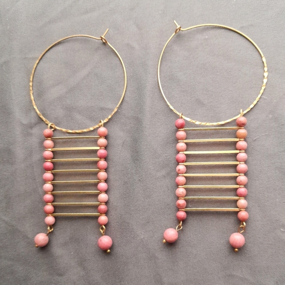Statement Rhodochrosite Drop Hoop Earrings - Picture 1 of 3